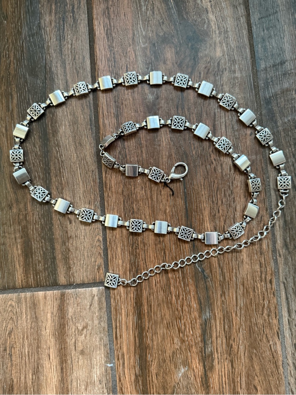 Silver-Tone Filigree Square Link Waist Chain Belt